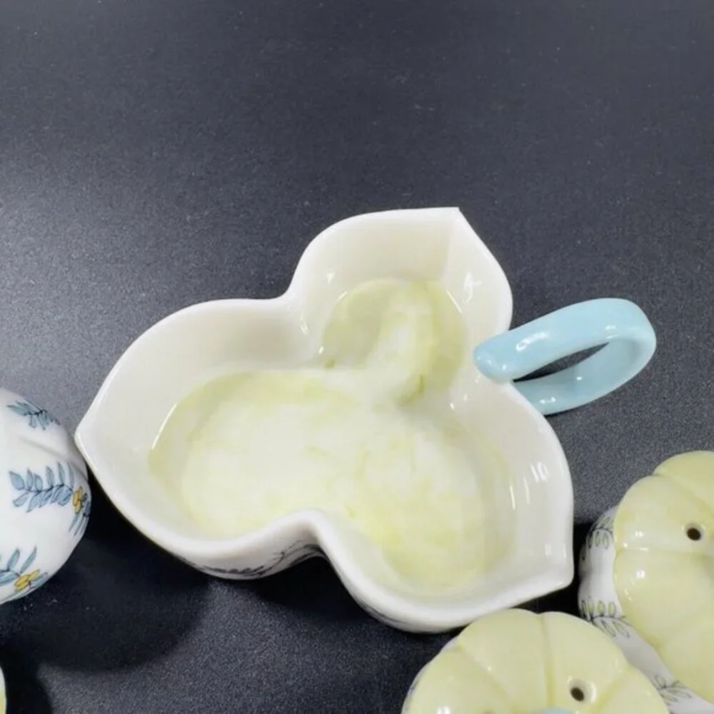 Anthropologie Ceramic Salt And‎ Pepper Covered Mustard Pot and Spoon on Tray VTG